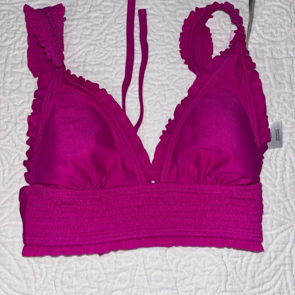 Pink  Bikini with Scalloped Lace and Adjustable Straps